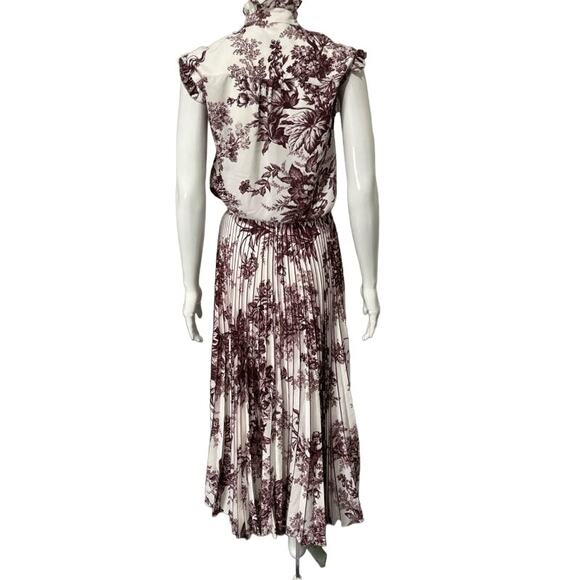 ERDEM Burgundy White Floral Printed Maxi Pleated Skirt Blouse Top Set 4 - Picture 3 of 3